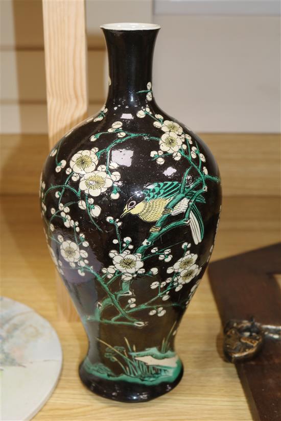 A Chinese famille noire vase height 37cm